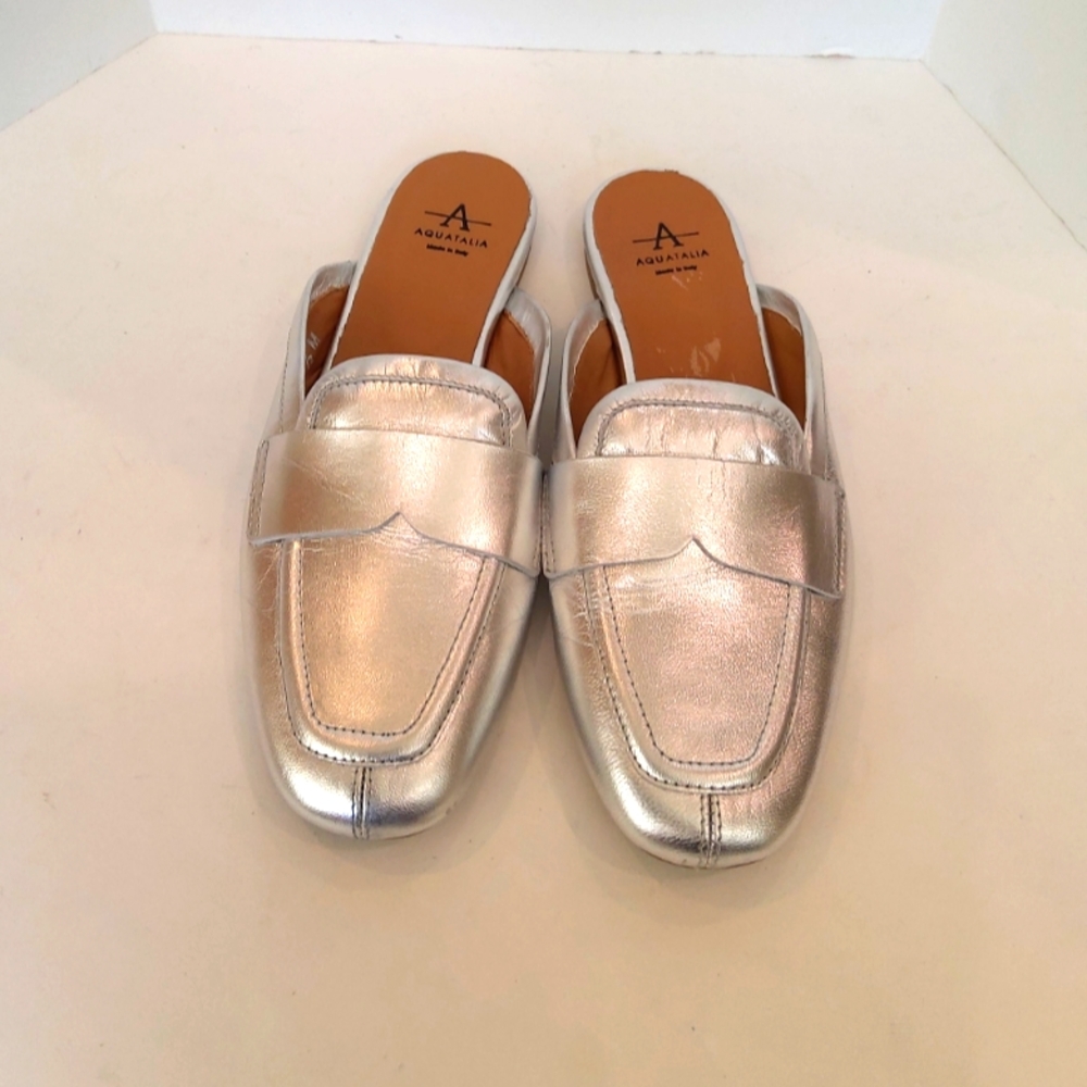 AQUATALIA Jayleen silver metallic slip on mules